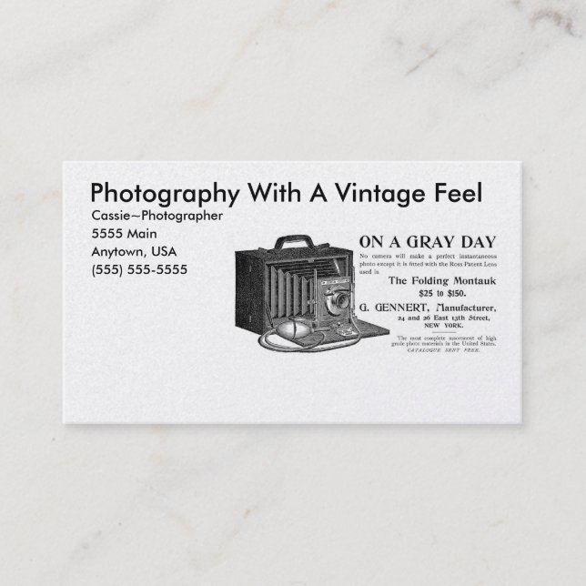 Vintage Kamera des Fotografen Visitenkarte (Vorderseite)