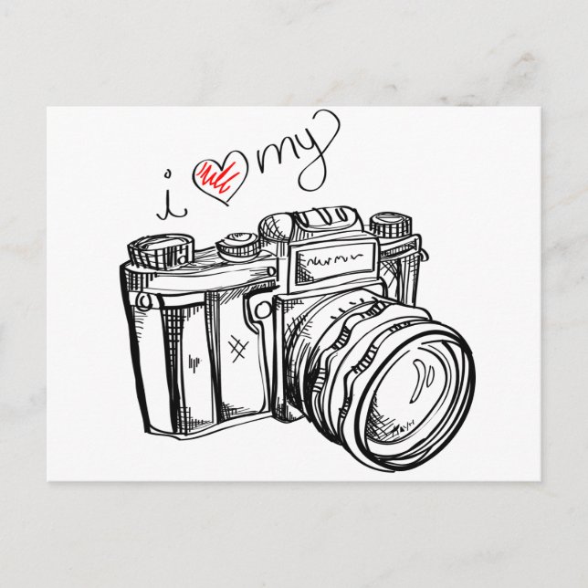 Vintage Kamera, Handgezeichnete Illustration, Foto Postkarte (Vorderseite)
