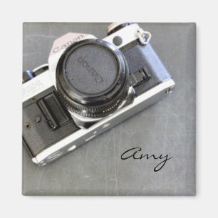 Vintage Kamera im Chalkboard Square Magnet
