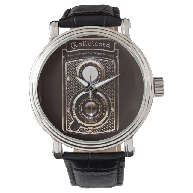 Vintage Kamera-Rollenkarte Deko Armbanduhr (Vorderseite)
