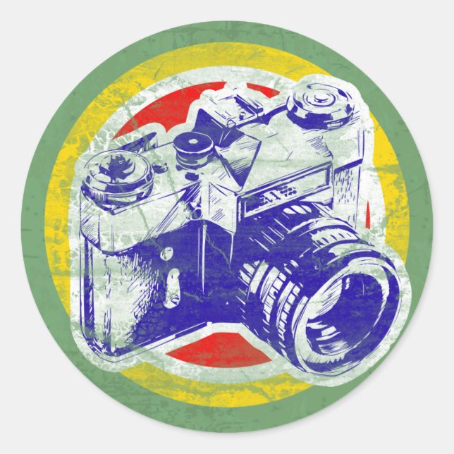 Vintage Kamera Runder Aufkleber (Vorderseite)