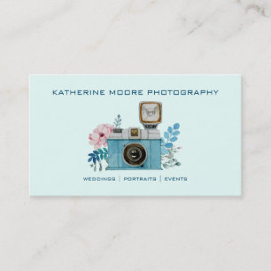 Vintage Kamera und Blume Aquarellbilder Visitenkarte