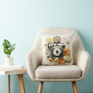 Vintage Kamera und Blume Kissen