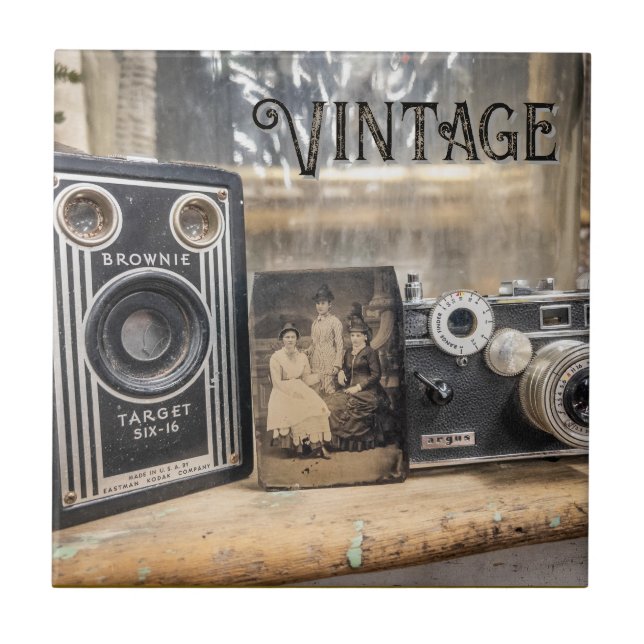 Vintage Kameras und Foto Fliese (Vorderseite)