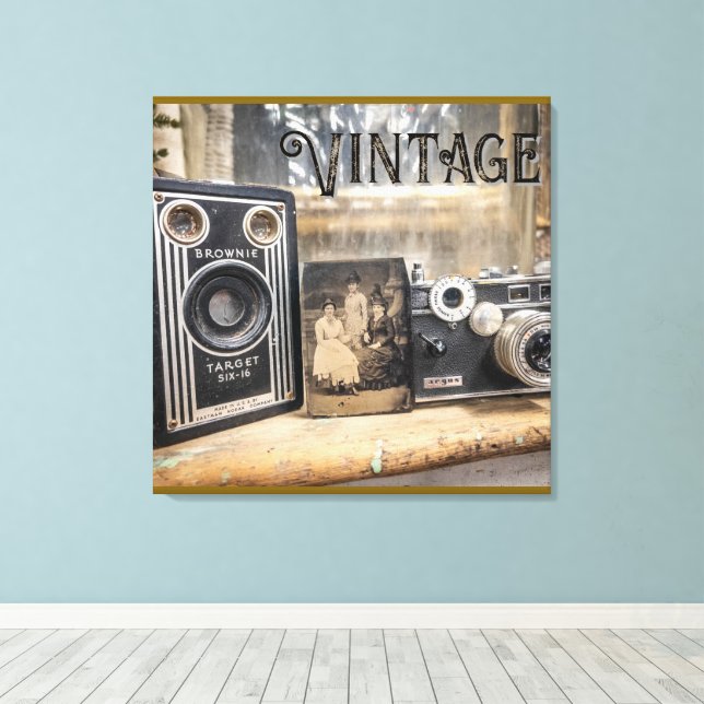 Vintage Kameras und Foto Leinwanddruck (Insitu (Holzboden))