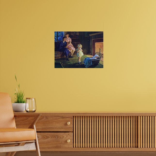 Vintage Kaminfamilie Retro Poster (Wohnzimmer 2)