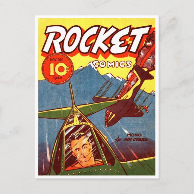 Vintage-Kampfflugzeug-Comic Postkarte (Vorderseite)