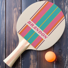 Vintage Kandy-Regenbogen-Streifen mit Namen Tischtennis Schläger