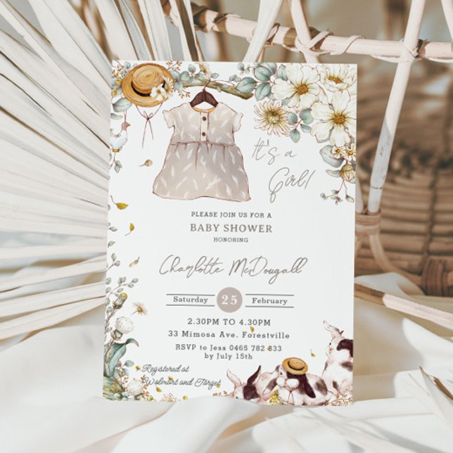 Vintage Kaninchen Elfenbeinblütendusche Einladung (Von Creator hochgeladen)