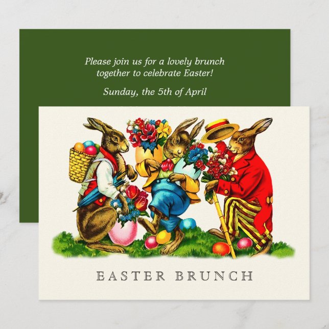 Vintage Kaninchen für den Osterbrunch Einladung (Vorne/Hinten)