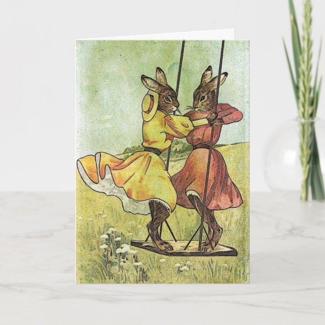 Vintage Kaninchen, Ostern Feiertagskarte (Vorderseite)