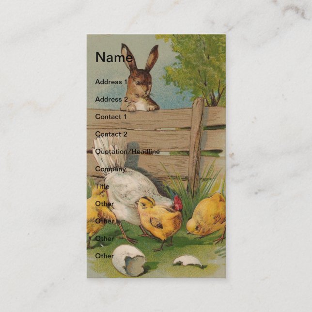 Vintage Kaninchen und Hühner Visitenkarte (Vorderseite)