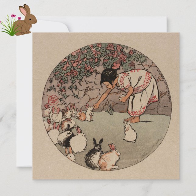Vintage Kaninchenart, beliebiger Okcasionskarte (This cute, blank, flat card features vintage rabbit art. Great for any occasion.)