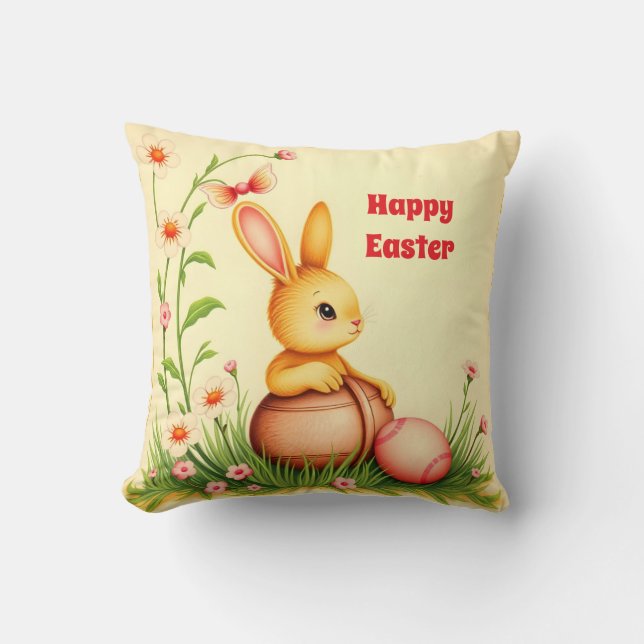 Vintage Kaninchenherstellung zu Ostern Kissen (Vorderseite)