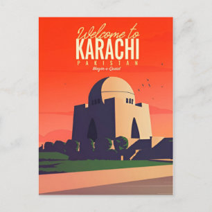 Vintage Karachi Pakistan Reise Aquarell Retro Postkarte