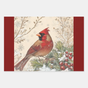 Vintage-Kardinal-Geschenkpapier-Set mit 3 Designs Geschenkpapier Set
