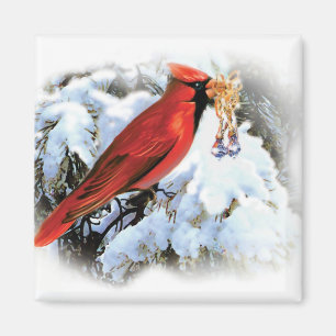 Vintage-Kardinal im Winter Magnet