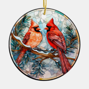 Vintage Kardinal Stain Glass Weihnachten Keramik Ornament