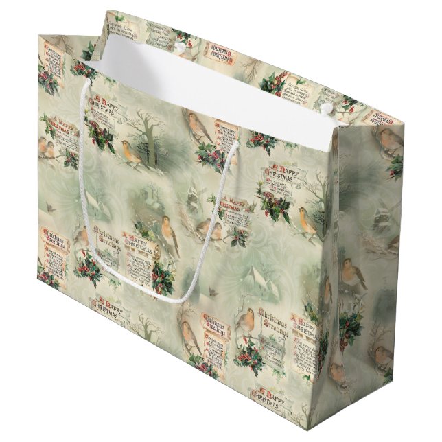 Vintage Kardinal und Weihnachtsgrüße Große Geschenktüte (Vorderseite Schrägansicht)