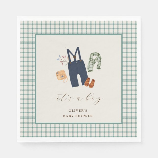 Vintage Karierte Kinderkleidung Kinderdusche Willk Serviette (Vorderseite)