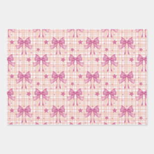 Vintage Karierte Ribbons und Sterne Geschenkpapier Set
