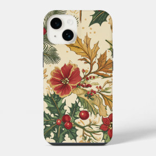 Vintage-Karmesin-Weihnachtsstern Immergrün Winter iPhone 14 Hülle
