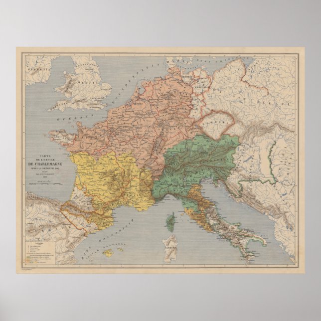 Vintage Karolingische Reichskarte (1876) Poster (Vorne)