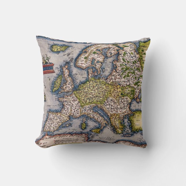 Vintage Karte 1572 von Europa-Kissen Kissen (Vorderseite)