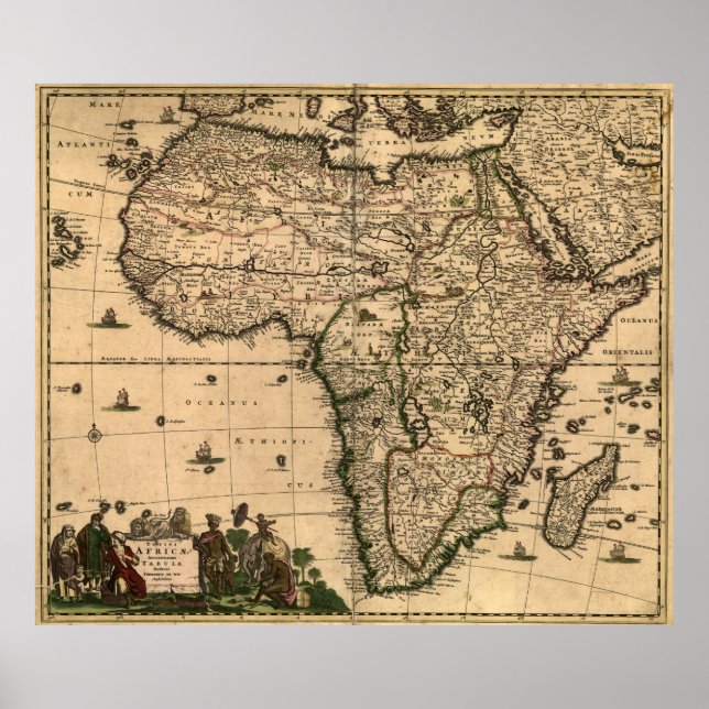 Vintage Karte Afrikas (1688) Poster (Vorne)