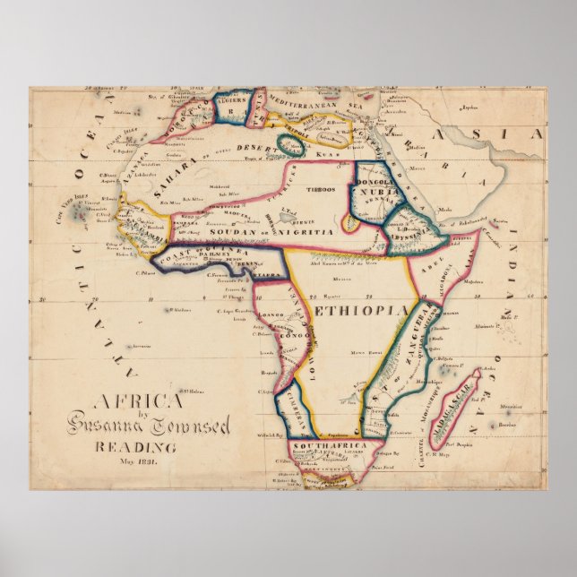 Vintage Karte Afrikas (1831) Poster (Vorne)
