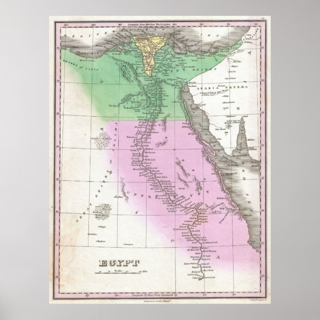 Vintage Karte Ägyptens (1827) Poster (Vorne)
