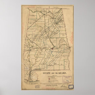 Vintage Karte Alabamas (1866) Poster