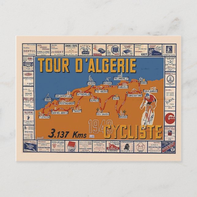 Vintage Karte, Algerien Radrennen 1949 Postkarte (Vorderseite)