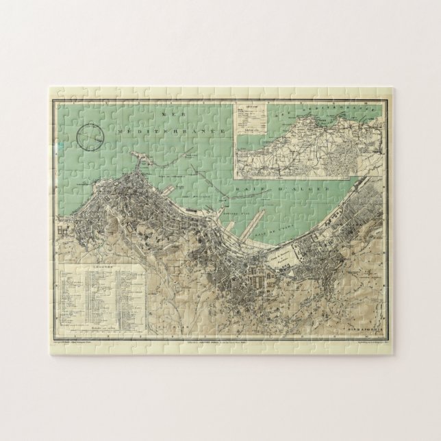 Vintage Karte Algiers Algerien (1912) (Horizontal)
