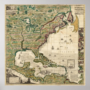 Vintage Karte Amerikas (1733) Poster