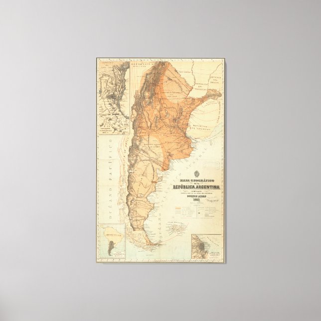Vintage Karte Argentiniens (1882) Leinwanddruck (Vorderseite)