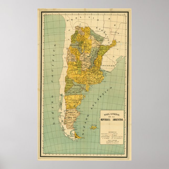 Vintage Karte Argentiniens (1910) Poster (Vorne)