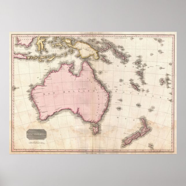 Vintage Karte Australiens (1818) Poster (Vorne)