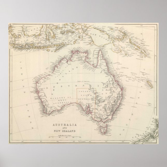 Vintage Karte Australiens (1848) Poster (Vorne)