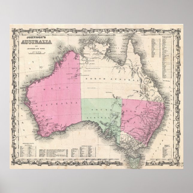 Vintage Karte Australiens (1862) Poster (Vorne)
