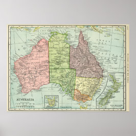 Vintage Karte Australiens und Neuseelands Poster