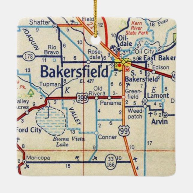 Vintage Karte Bakersfield Keramikornament (Rückseite)