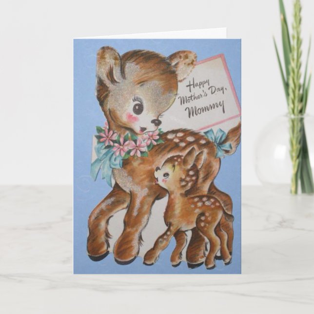 Vintage Karte Bambi Mutter Tagesmit niedlicher (Vorderseite)