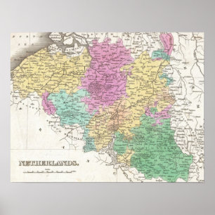 Vintage Karte Belgiens (1827) Poster