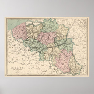 Vintage Karte Belgiens (1873) Poster