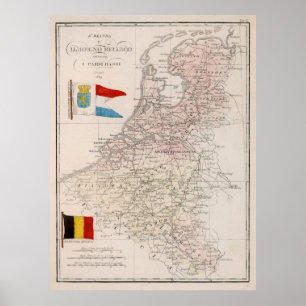 Vintage Karte Belgiens und Hollands (1839) Poster