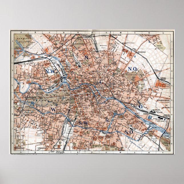 Vintage Karte Berlin Deutschland (1894) Poster (Vorne)