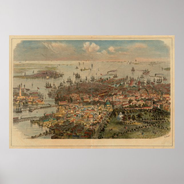 Vintage Karte Boston MA (1866) Poster (Vorne)