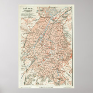 Vintage Karte Brüssel Belgien (1907) Poster