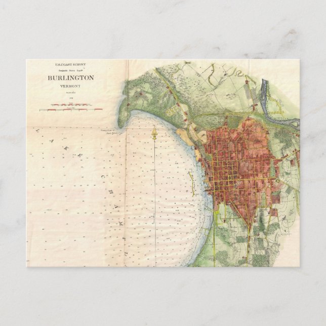 Vintage Karte Burlington Vermont (1872) (Vorderseite)
